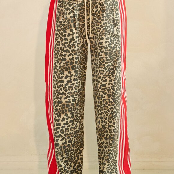 NEW VEVERET LEOPARD sports striped wide leg pants (SM-LG) loungewear travel - Picture 9 of 9